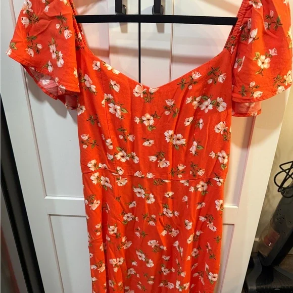 Old Navy Orange Floral Crepe Midi Dress - Picture 2 of 7